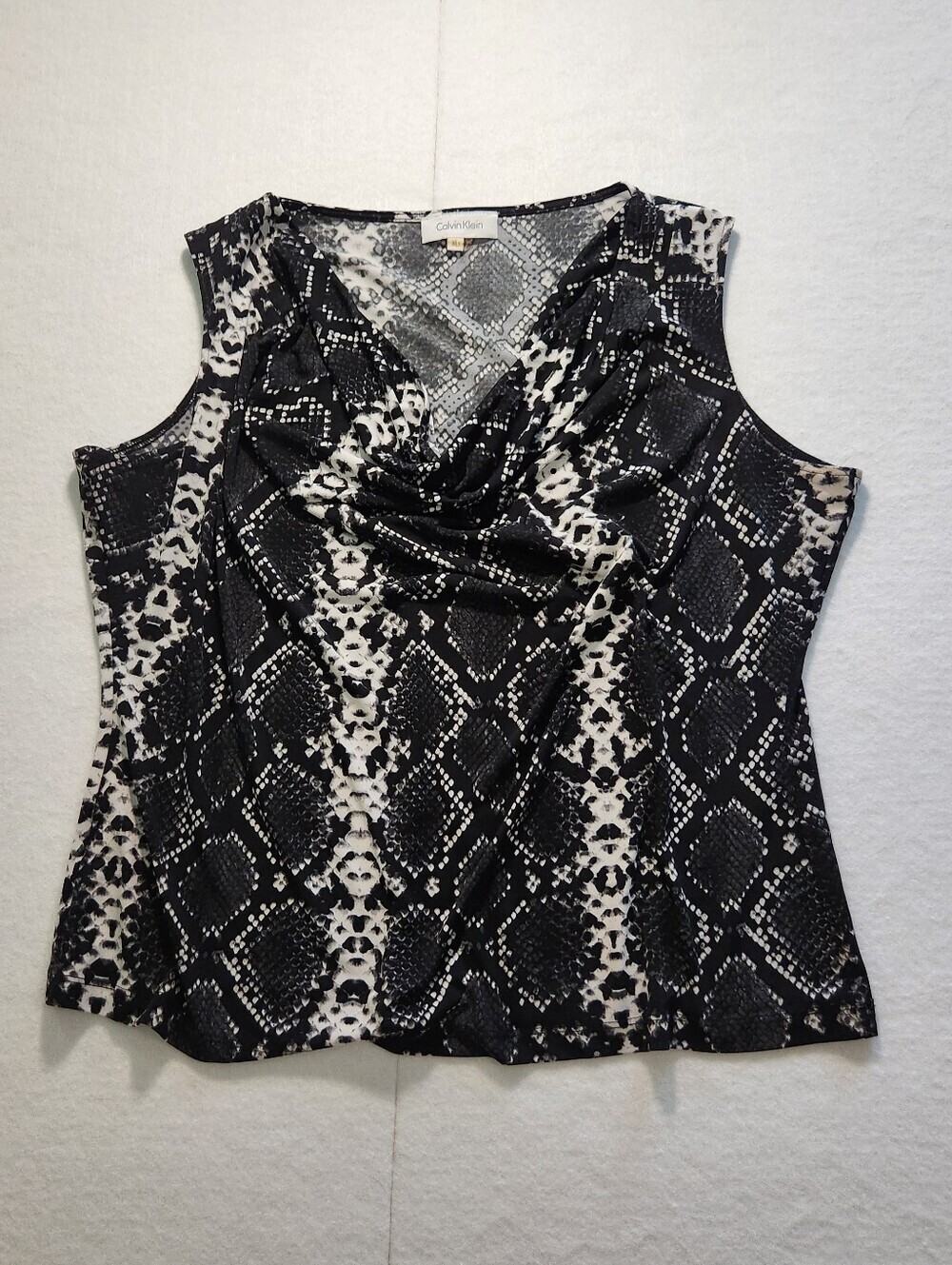 Calvin Klein Black & White Snake Print Sleeveless Cowl Neck Top Size Xlarge